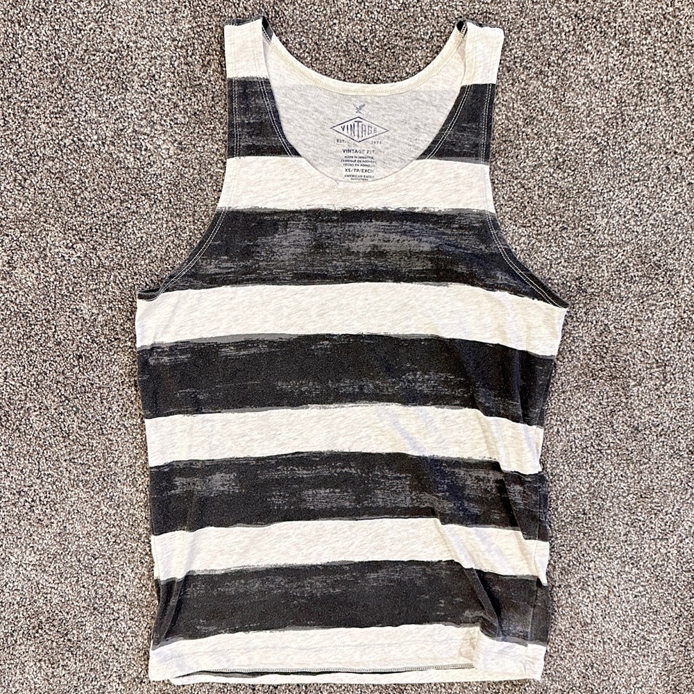 American Eagle Outfitters Mens Vintage Fit Gray Striped Tank Top, XS EUC